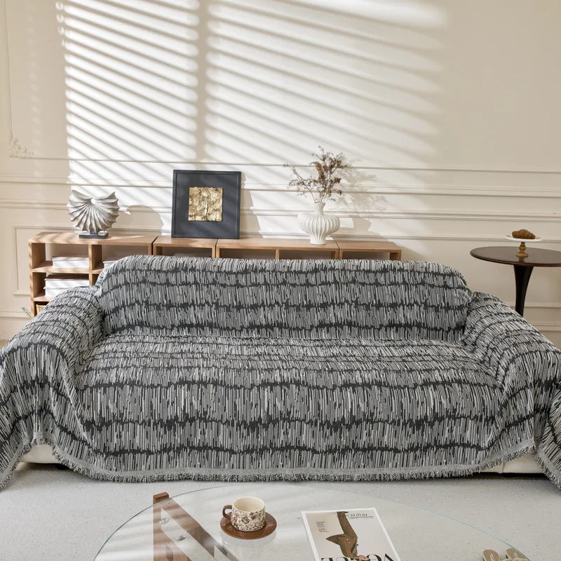 Minimalism Jacquard Chenille Sofa Towel Mat with Tassels Double Sides for Living Room Camping Travel Large Blanket Couch Cushion