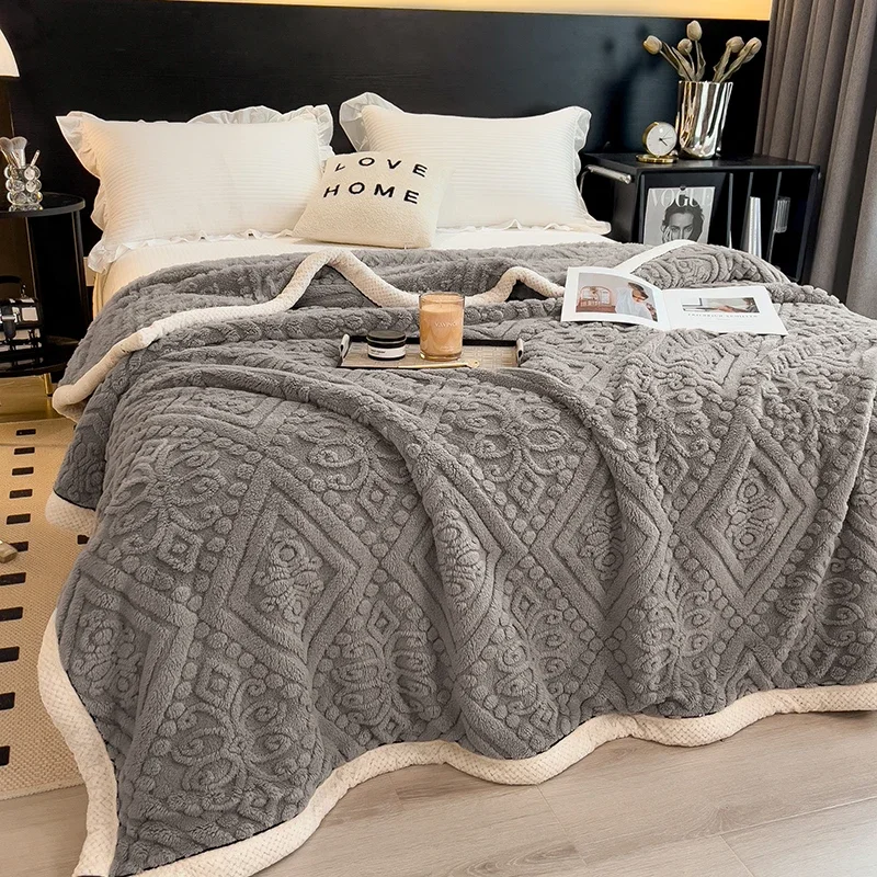 WASART Warm plush jacquard blanket for beds autumn winter fluffy coral fleece sofa throw blanket extra large thicken bed sheet
