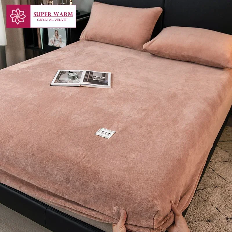WASART Winter warm plush fitted sheet elastic mattress cover fluffy coral fleece bed linens couple luxury double bed king size