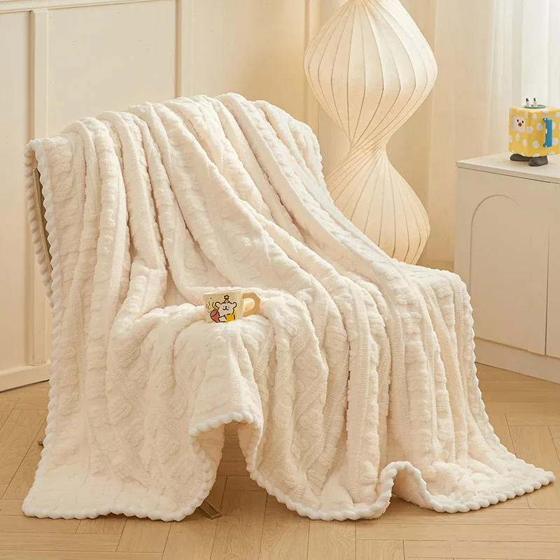 Luxury Soft Faux Fur Throw Blanket Fluffy Warm Solid Color Plush Blanket for Sofa Bed Single Double Spring Autumn 3D Bear Throw