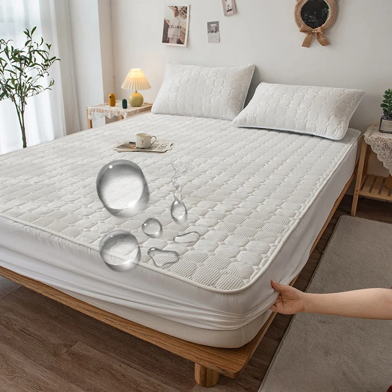Waterproof Thicken Mattress Pad Protector Embroidered Breathable Fitted Sheet Bed Cover Durable Skin-friendly 140/160/180x200