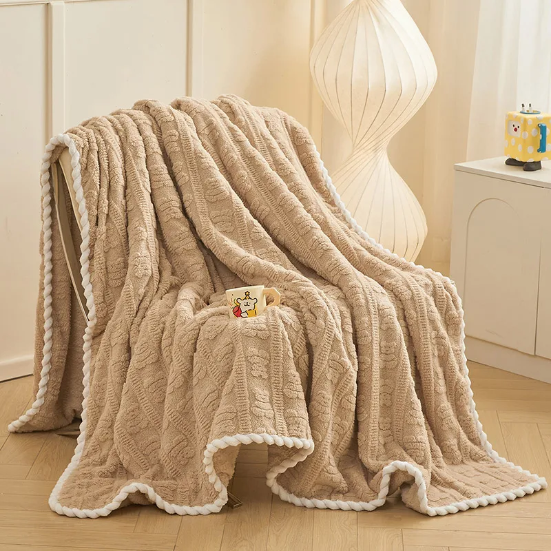 Luxury Soft Faux Fur Throw Blanket Fluffy Warm Solid Color Plush Blanket for Sofa Bed Single Double Spring Autumn 3D Bear Throw