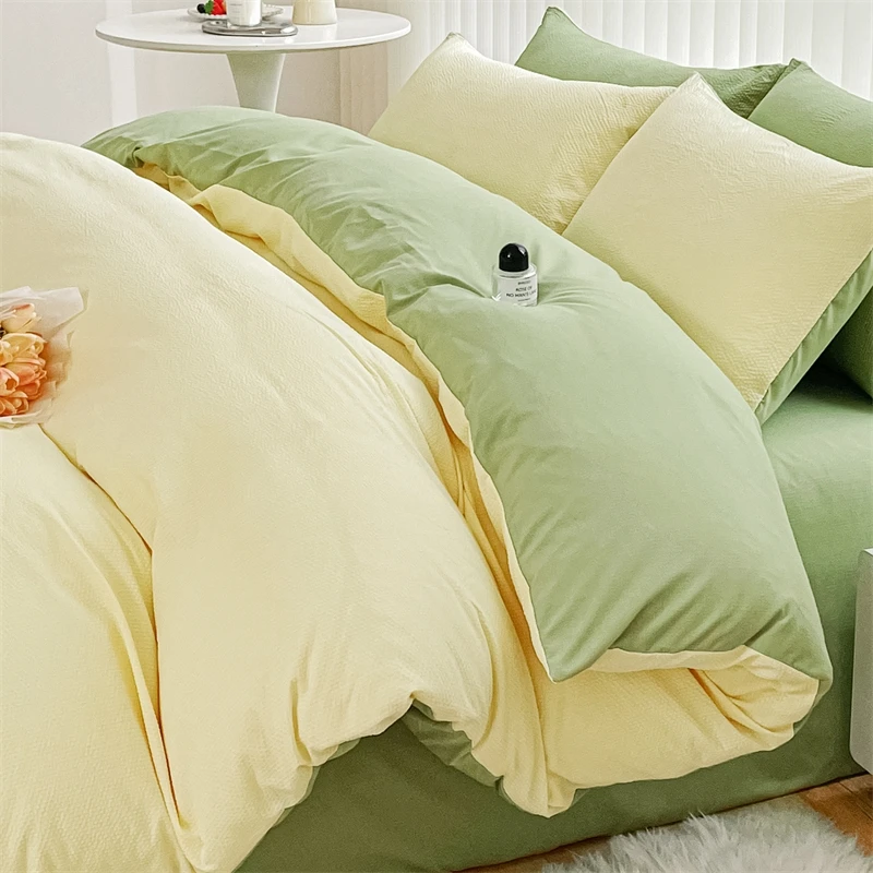 2025 Seersucker Bedding Set Duvet Cover Flat Sheet Pillowcase Bed Sheet Set Soft Comforter Cover Bed Linens Set Nordic Ins Style