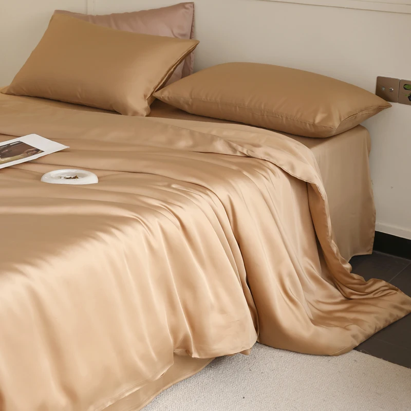 Mulberry Silk Bedding Set Twin Full Queen Size Duvet Cover Set with Quilt Cover Flat Sheet Pillowcase Luxurious Smooth Bed Sheet