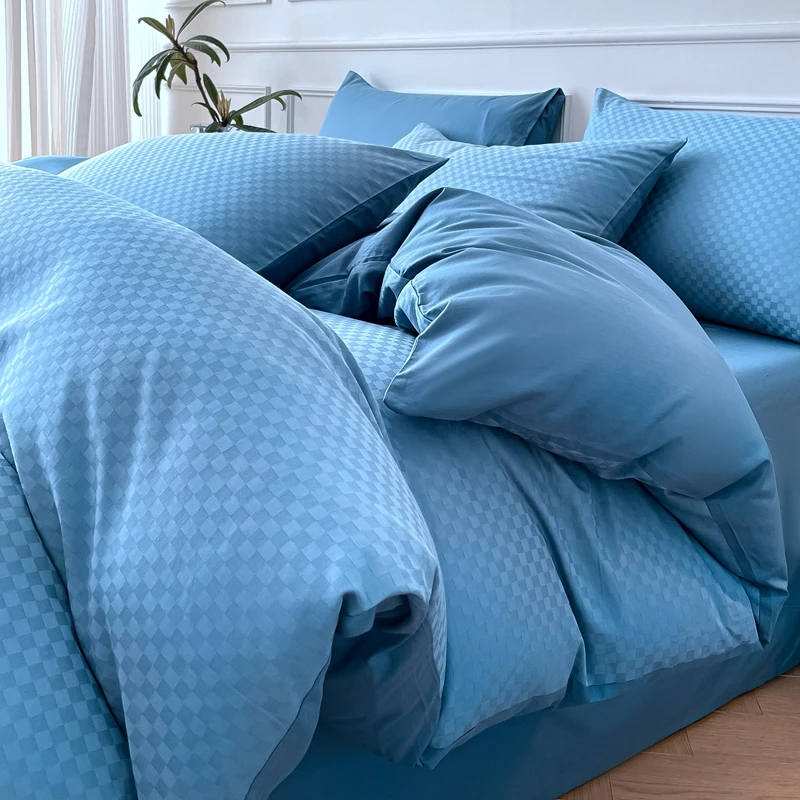 100% Cotton Jacquard Weave Luxury Bedding Set Solid Queen King Size Duvet Cover Flat/Fitted Bed Sheets Set Pillowcase Bed Linens