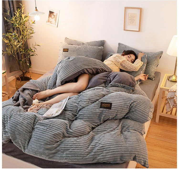 WASART Soft warm plush duvet cover winter 220x240 velvet fleece couple quilt cover double bed luxury bedding set queen king size