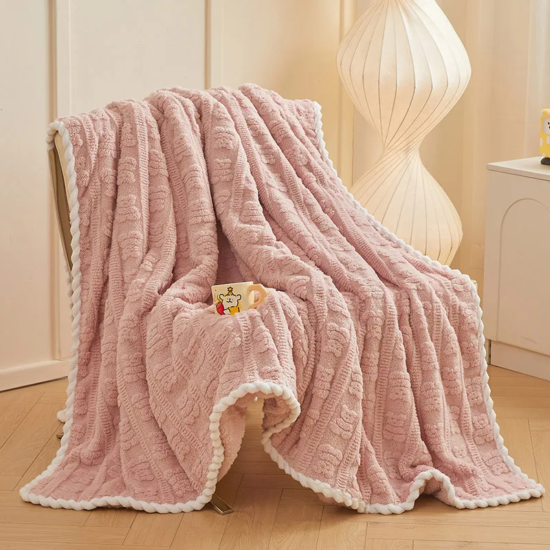 Luxury Soft Faux Fur Throw Blanket Fluffy Warm Solid Color Plush Blanket for Sofa Bed Single Double Spring Autumn 3D Bear Throw