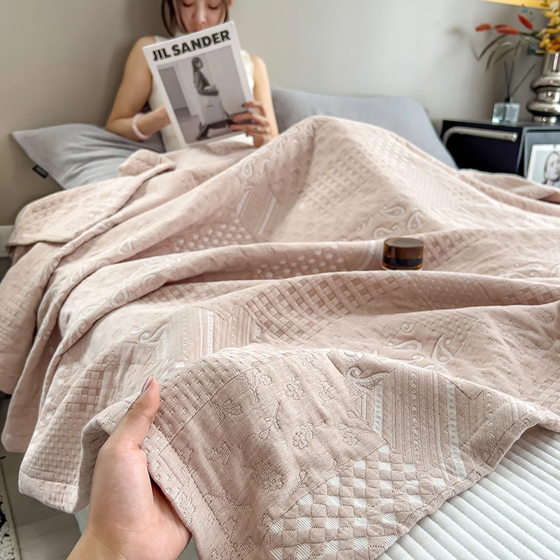 Luxury 100% Cotton Throw Blanket for Single Queen King Bed All Season Pure Cotton Blankets Cozy Soft Breathable Thermal Blankets