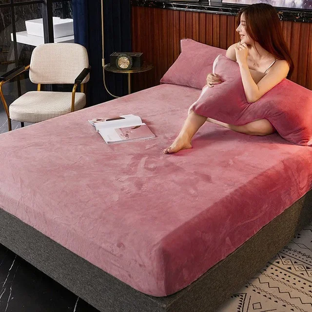WASART Winter warm solid flannel elastic band fitted sheet mattress protector cover 140x200cm king size double bed bed sheet