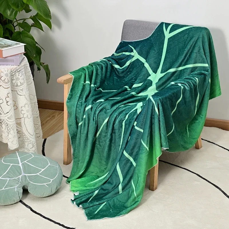 WASART Warm velvet giant leaf blanket for bed gloriosum plant printed winter fluffy fleece sofa plaid throw blanket extra large