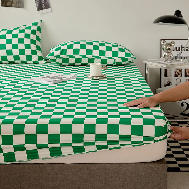 Nordic Bedspreads 100% Cotton Mattress Cover All-around Elastic Band Fitted Bed Sheet for Queen King Double Single Bed Easy Care