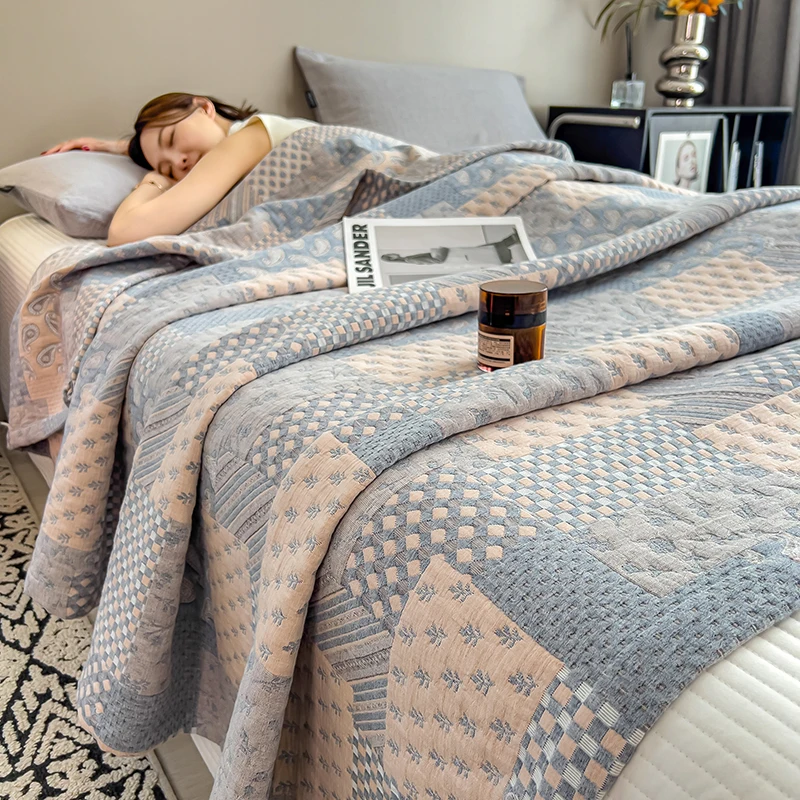 Luxury 100% Cotton Throw Blanket for Single Queen King Bed All Season Pure Cotton Blankets Cozy Soft Breathable Thermal Blankets