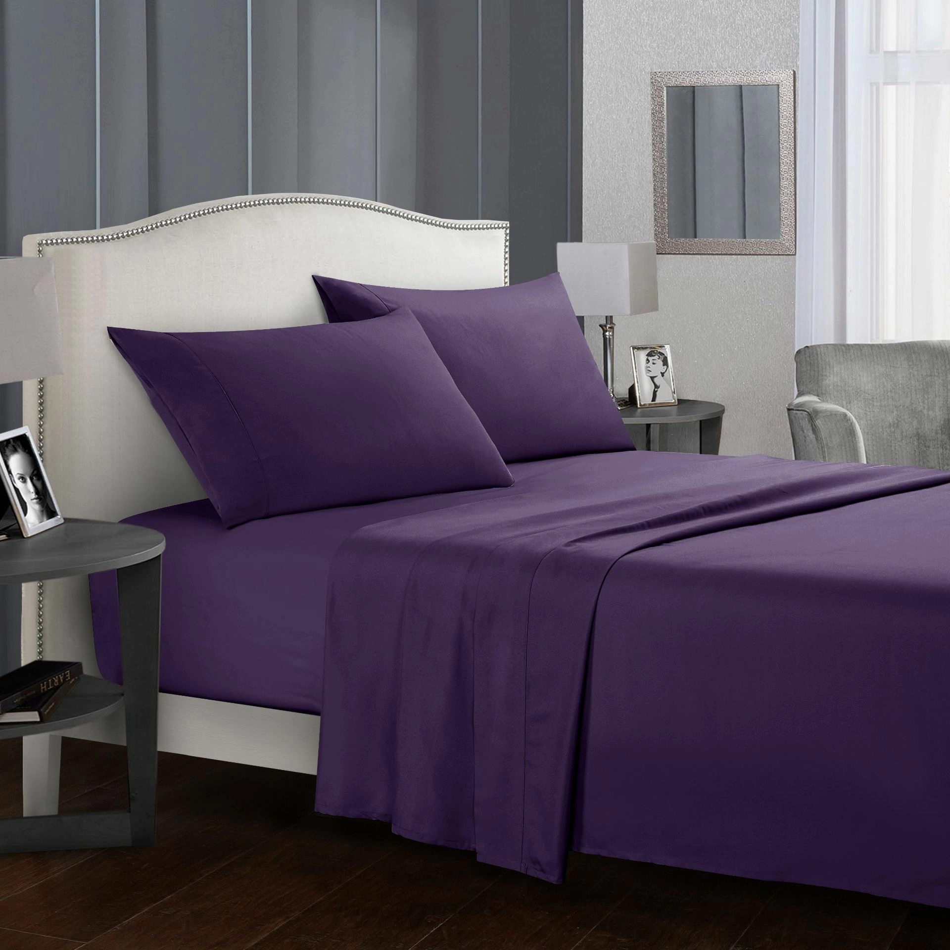Battilo Bed Sheet Set Solid Luxury Super Soft Comfortable 4-Piece Bedding Set with Pillows Case For Twin/Full/Queen/King